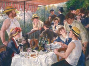 Déjeuner de convives au bord de l'eau, peint par Renoir.