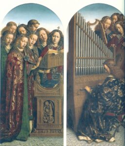 Anges chanteurs et musiciens du retable de Gand.