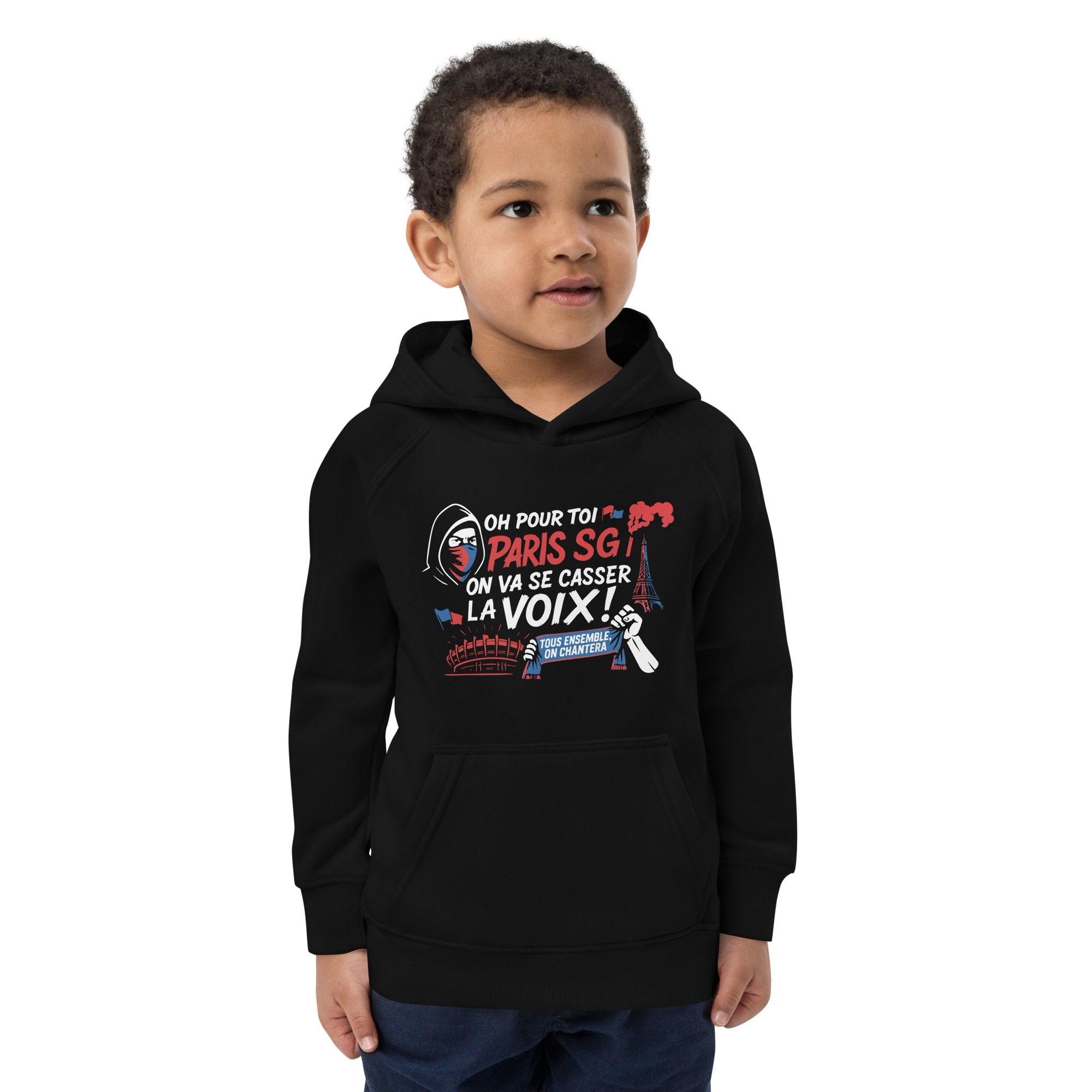Sweat à capuche enfant PSG « Tous ensemble on chantera » – coton bio
