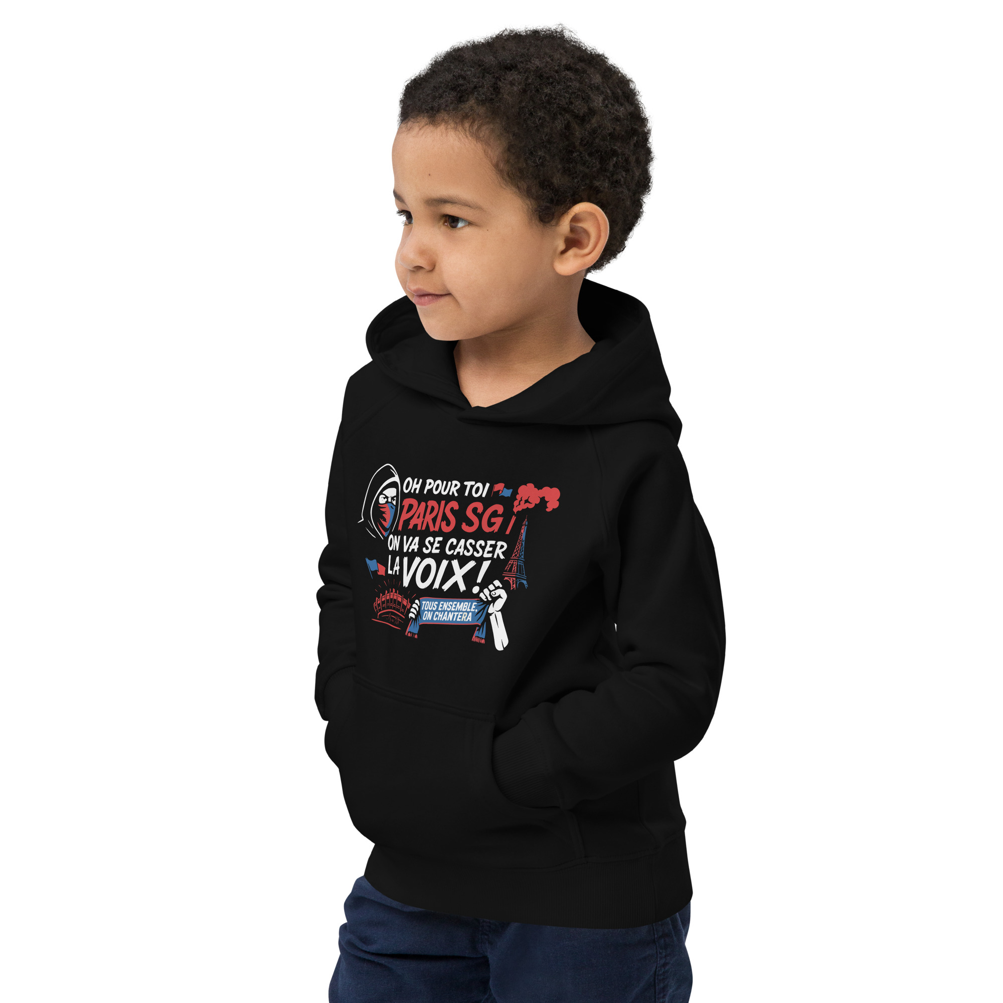 Sweat à capuche enfant PSG « Tous ensemble on chantera » – coton bio – Image 3