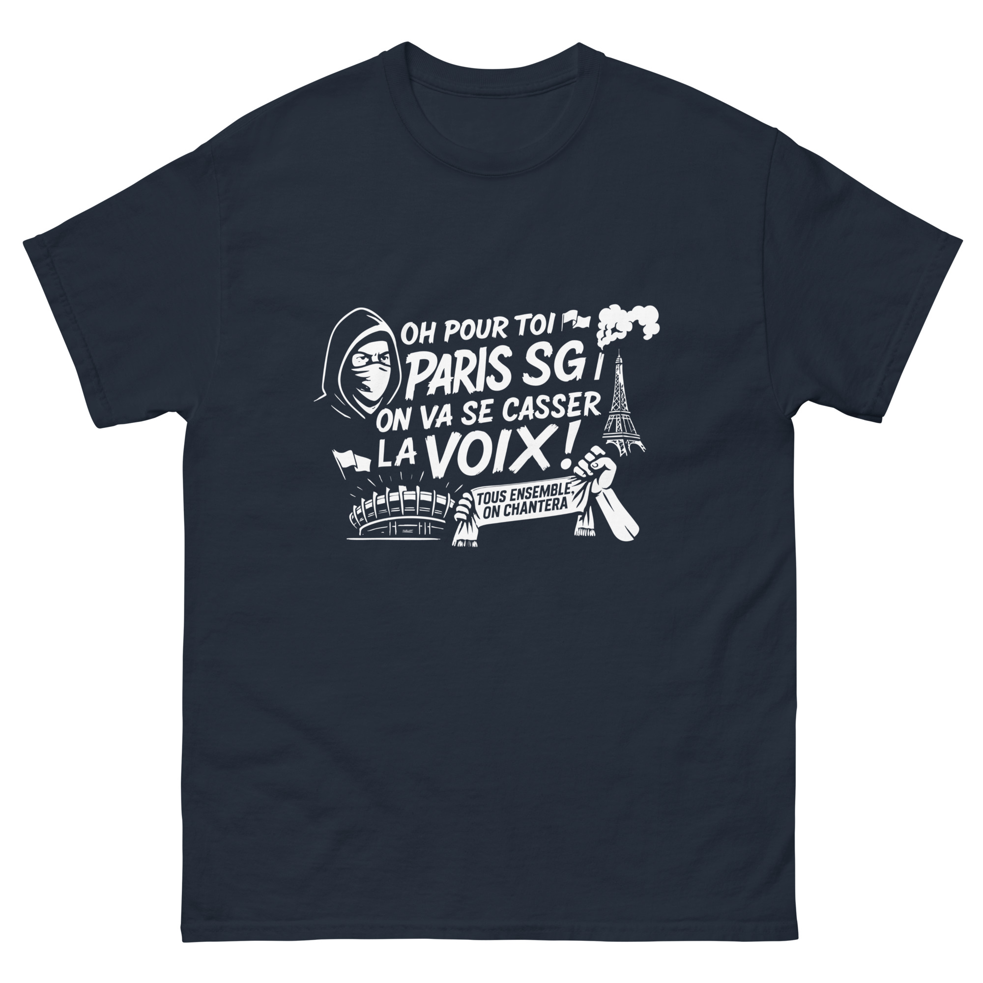 T-shirt PSG « Tous ensemble on chantera » – impression blanche – Image 3