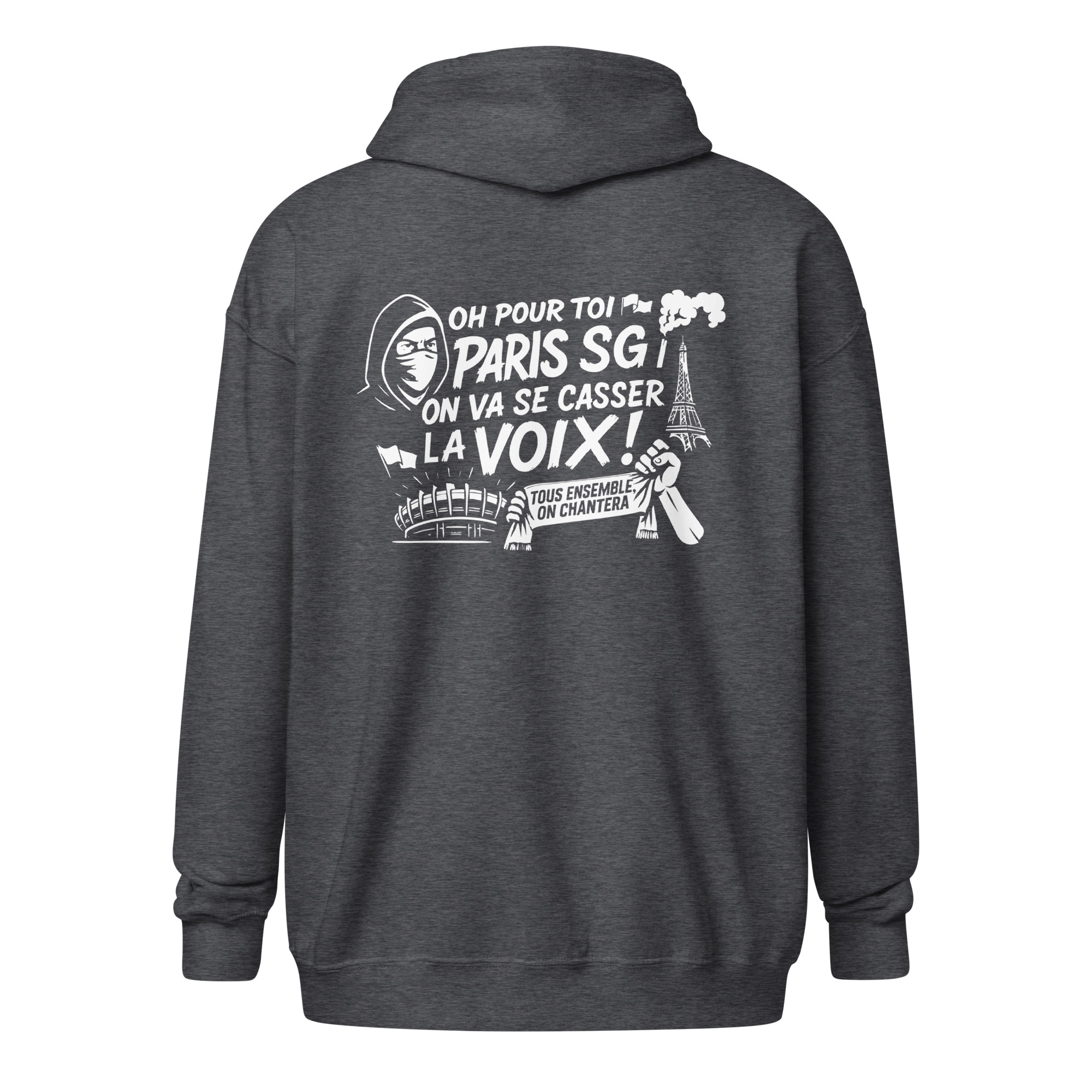 Sweat à capuche zippé PSG « Tous ensemble on chantera » – impression blanche – Image 14