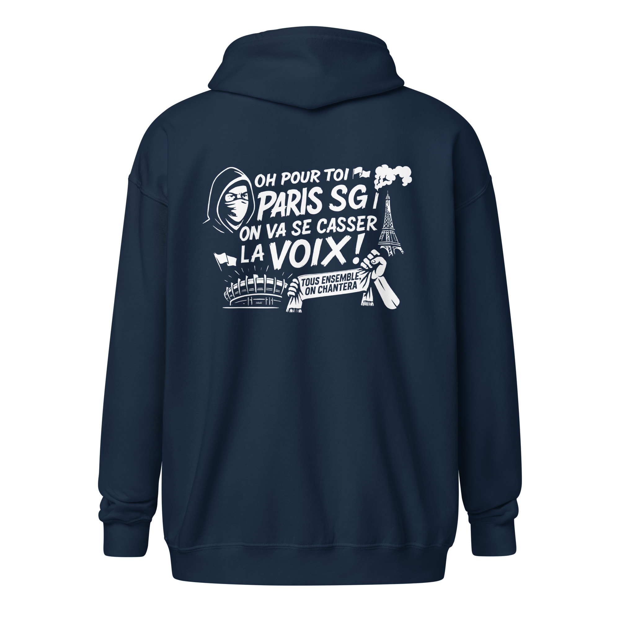 Sweat à capuche zippé PSG « Tous ensemble on chantera » – impression blanche – Image 12