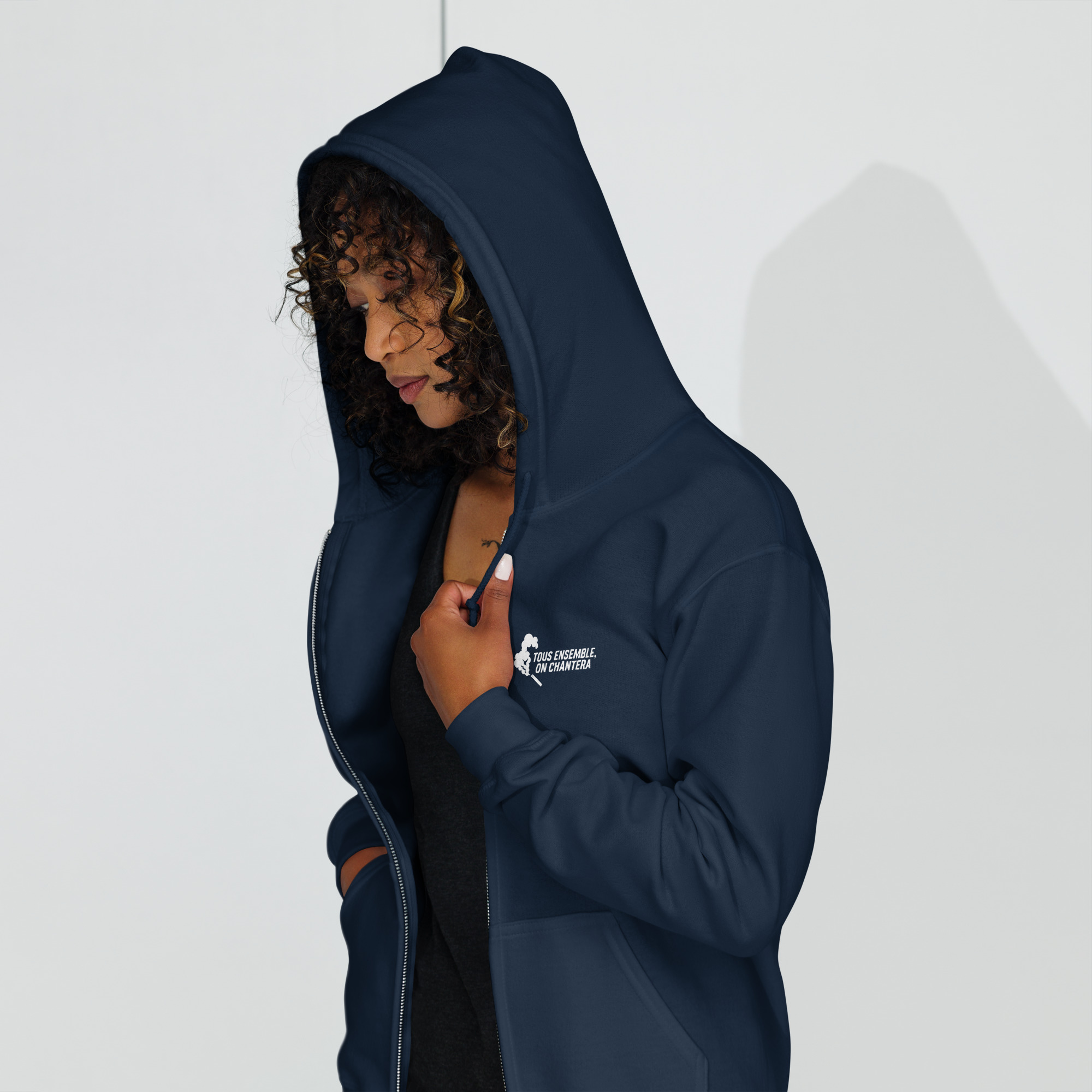Sweat à capuche zippé PSG « Tous ensemble on chantera » – impression blanche – Image 8
