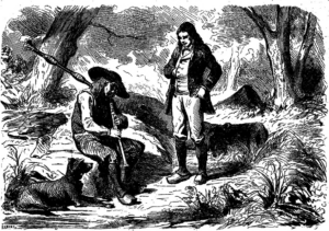 Deux personnages berrichons, dont un joueur de cornemuse, dans une illustration des Maîtres sonneurs.