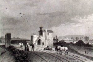 Premier chemin de fer entre Saint-Étienne et Andrézieux, lithographie de 1836.