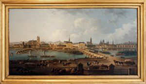 Vue panoramique ancienne de Tours et de la Loire.